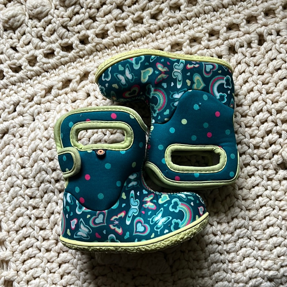 Baby Bogs rainbow rainboot Velcro toddler teal Lucky charms